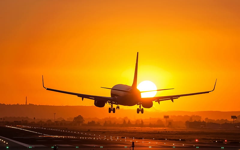 Passenger plane, sunset, runway, air travel, HD wallpaper | Peakpx