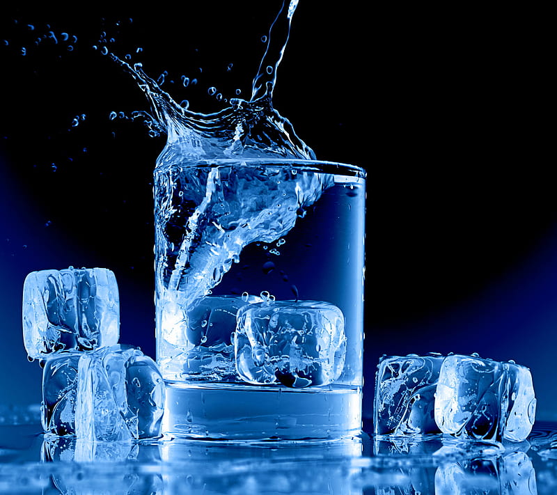Ice Cold, abtsract, ice cubes glas, water blue, HD wallpaper
