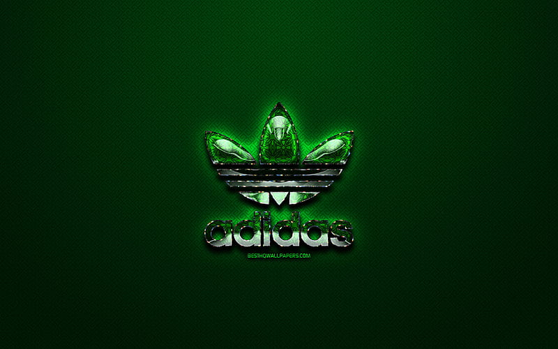 Adidas green logo, sports brands, green vintage background, artwork, Adidas, brands, Adidas glass logo, creative, Adidas logo, HD wallpaper