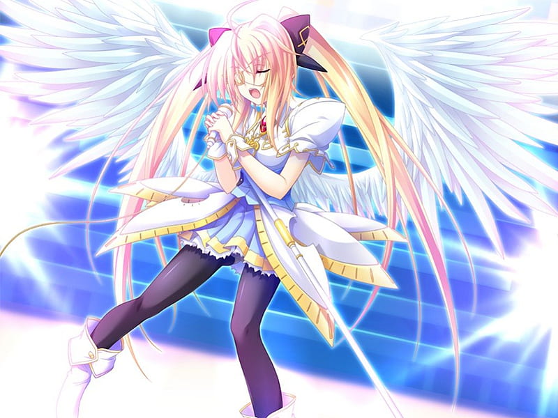 Angel Rock Star, superstar, dress, blond, wing, anime, feather, hot ...