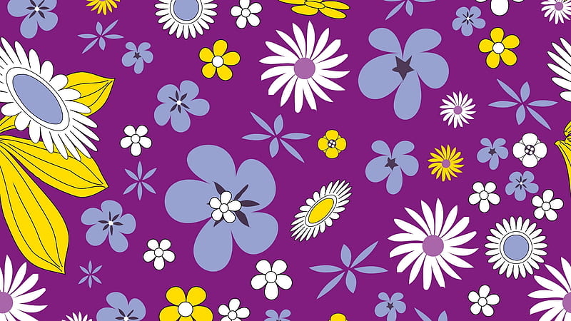 Texture, purple, karen arnold, yellow, flower, paper, white, blue, pattern, HD wallpaper