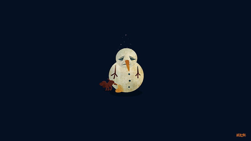 Sad Snow Man, snow, artist, sad, minimalism, HD wallpaper
