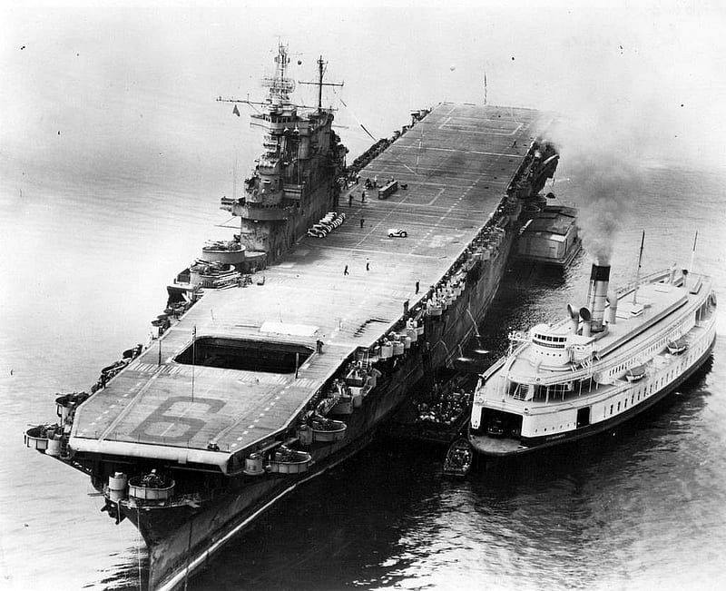 USS Enterprise (CV-6) at Anchor, Puget Sound, WW2, Aircraft Carrier, Navy, HD wallpaper