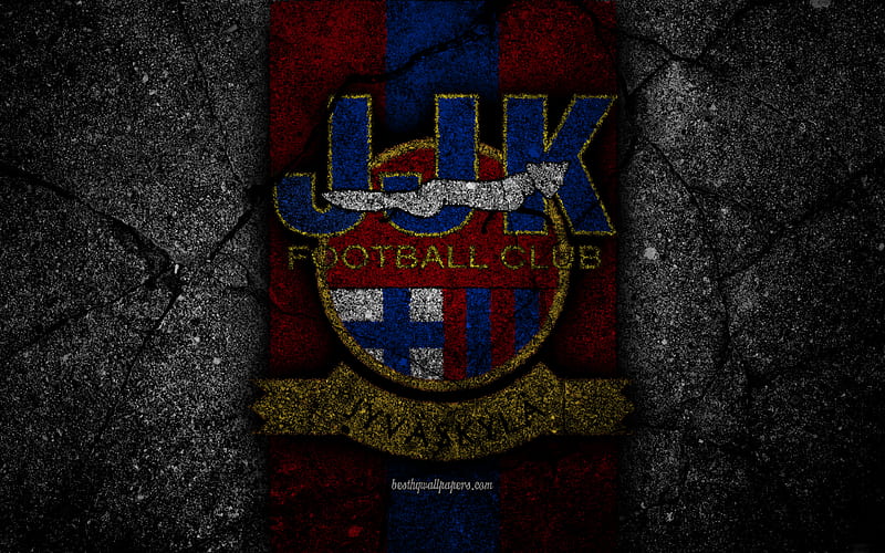JJK Jyvaskyla FC, logo, Veikkausliiga, grunge, Finnish Premier Division, emblem, Finland, JJK Jyvaskyla, black stone, football, asphalt texture, FC JJK Jyvaskyla, HD wallpaper