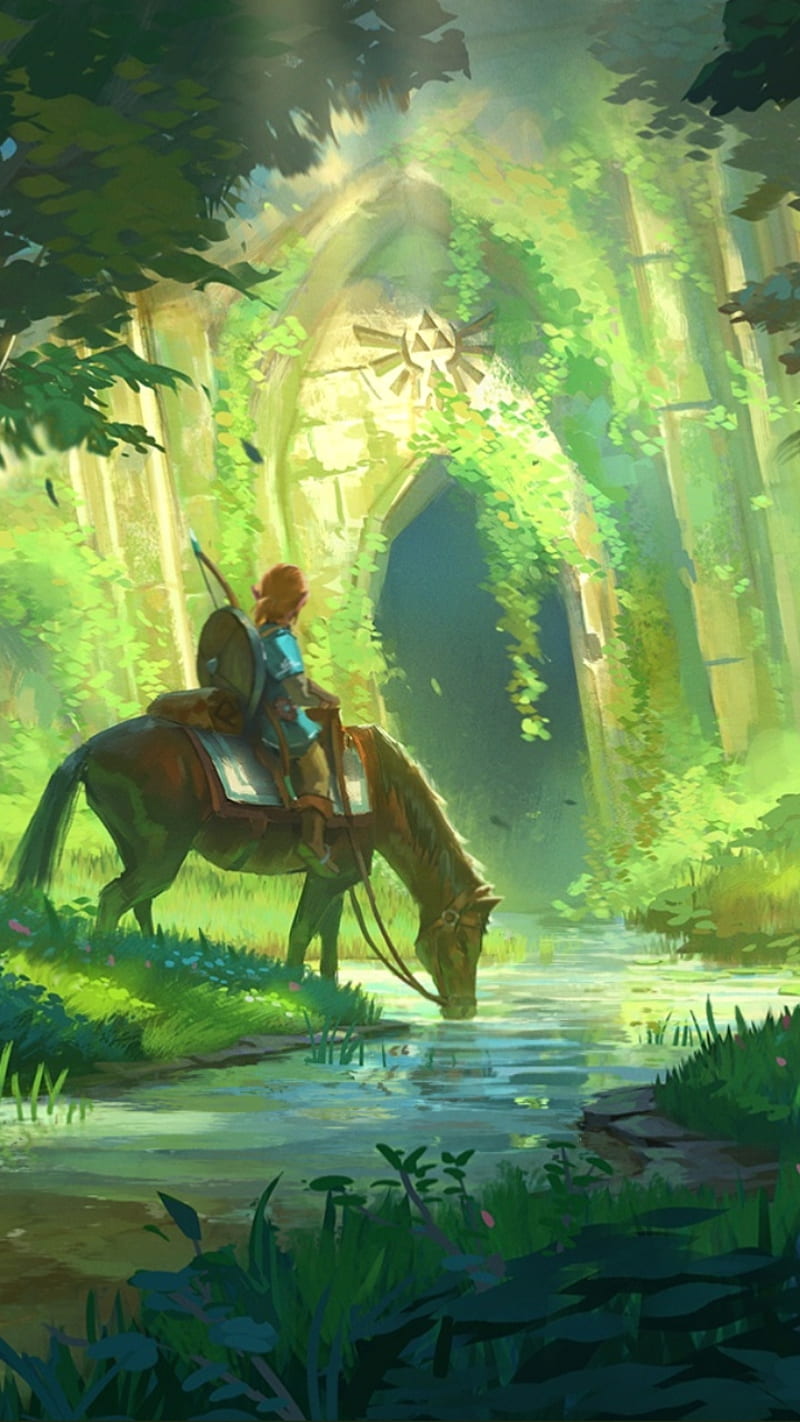 Link, legend of zelda, horse, warrior, jungle, water, HD phone wallpaper