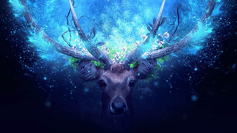 Deer Artistic Blue Manipulation, deer, artist, artwork, digital-art, HD wallpaper