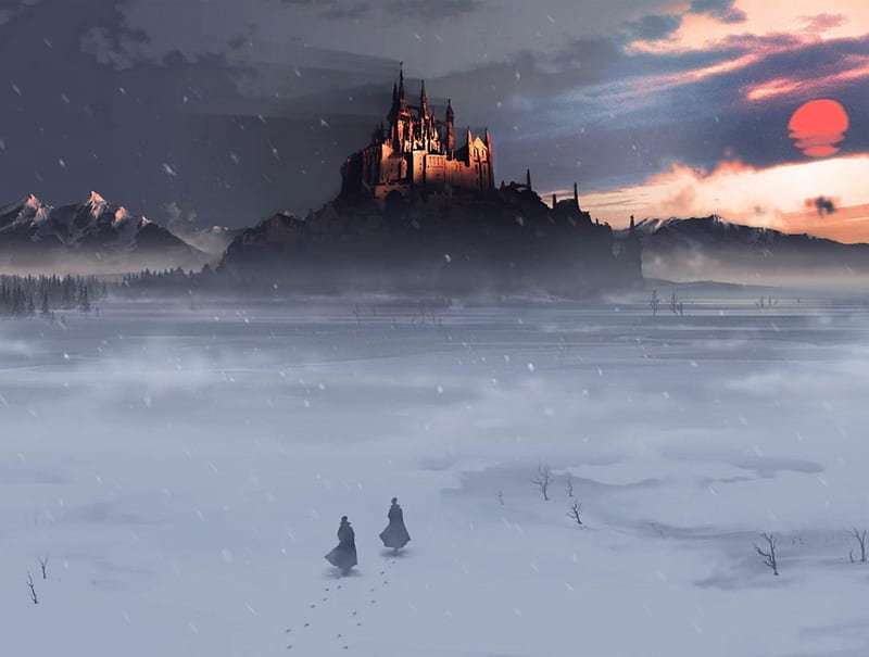 Dracula Castle, fantasy, moon, snow, mountains, castle, artwork, lights, HD  wallpaper | Peakpx