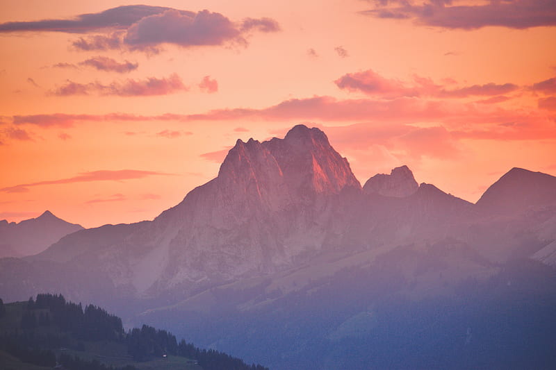 mountains, rocks, sunset, evening, HD wallpaper