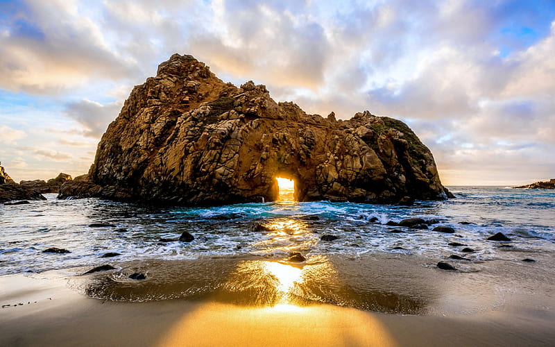 Sunset on Pheiffer Beach, California, beach, USA, Nature, Sunset, HD ...