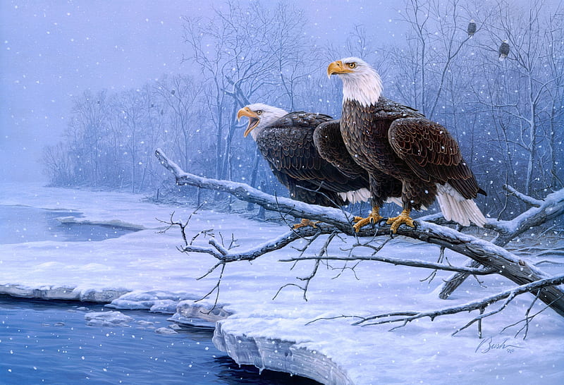Eagles In Winter Painting Background​ High Quality And Transparent PNG Clipart, HD wallpaper