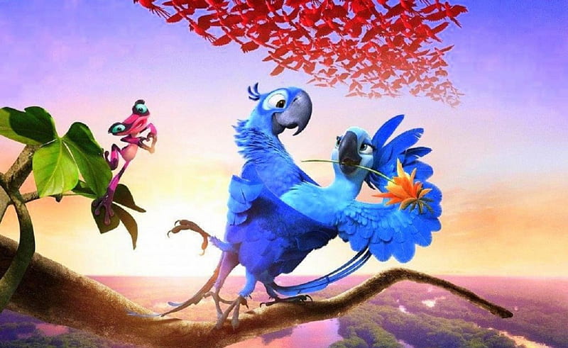 Movie, red, birds, cock, blue, HD wallpaper