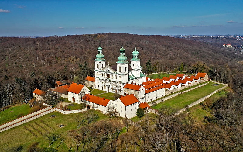 Monastery in Poland, Poland, aerial, church, monastery, HD wallpaper