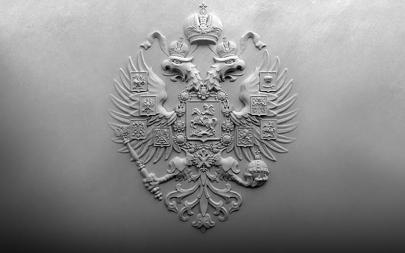 Coat of arms of Russia, wall texture, coat of arms on the wall, Russian Federation, emblem, double-headed eagle, Russia, HD wallpaper