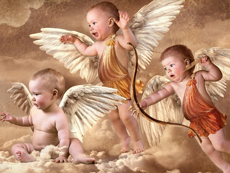 THREE LITTLE CHERUB YOUNG ANGELS, CUTE, ADORABLE, CHERUB, BABYS, HD wallpaper
