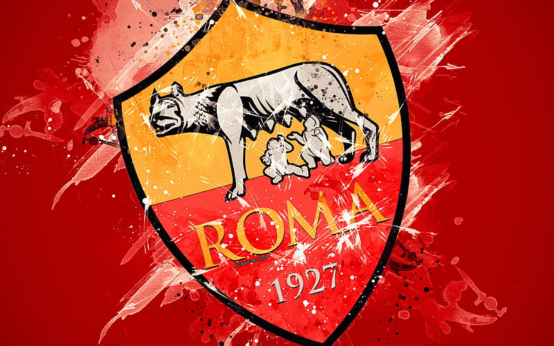 AS Roma paint art, creative, Italian soccer team, Serie A, logo, emblem, red background, grunge style, Rome, Italy, football, HD wallpaper