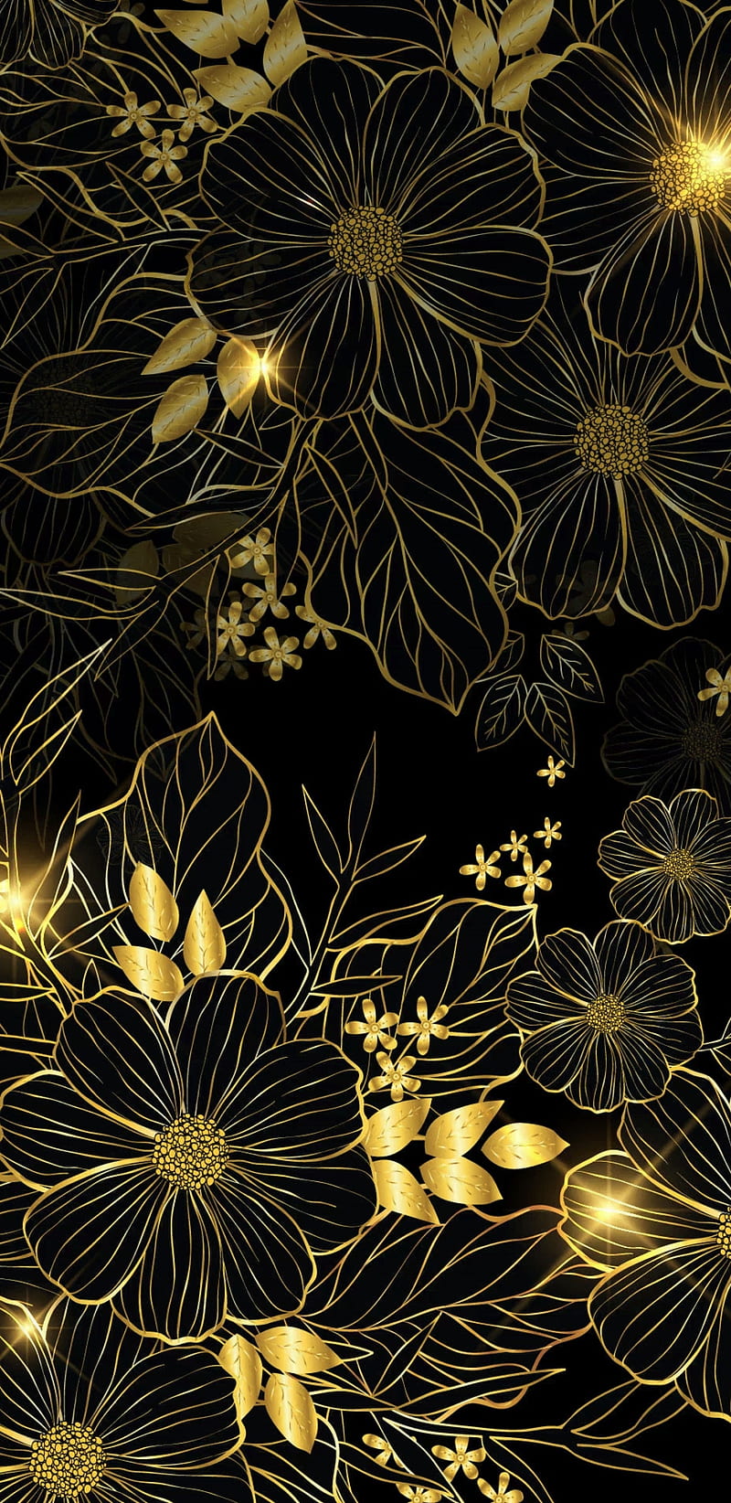Golden Blossoms , gold, blossom, bonito, pretty, girly, black, luxurious, luxury, HD phone wallpaper