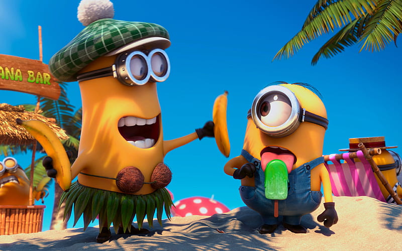 Minions sea, Despicable Me, beach, 3D-animation, Funny Minions, HD wallpaper