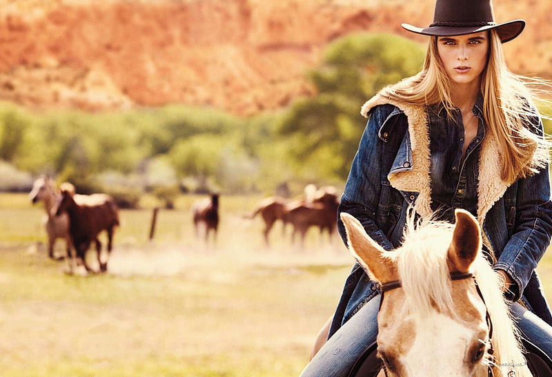 Horse Herder . ., female, models, hats, cowgirl, ranch, herd, fun, outdoors, women, horses, girls, blondes, western, style, HD wallpaper