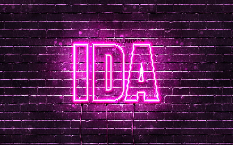 Ida with names, female names, Ida name, purple neon lights, Happy Birtay Ida, popular german female names, with Ida name, HD wallpaper
