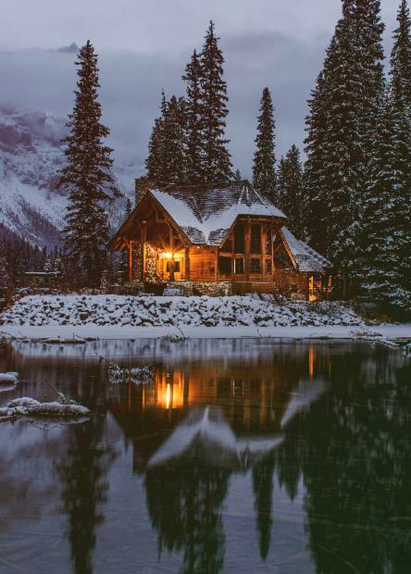 1366x768px 720p Free Download House Iphone Cabin Lake Winter