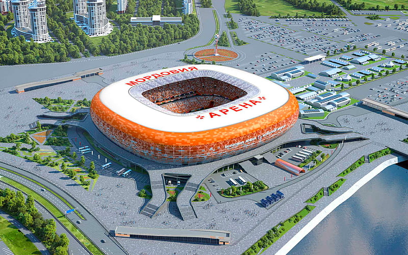 Mordovia Arena Russian football stadium, 2018 FIFA World Cup, Russia 2018, modern sports arena, football, Saransk, Mordovia, Russia, FC Mordovia Saransk, HD wallpaper