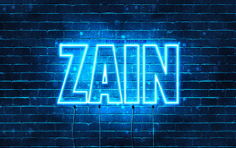 Zain with names, horizontal text, Zain name, blue neon lights, with Zain name, HD wallpaper