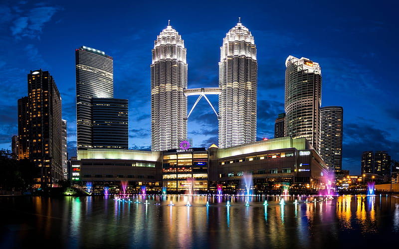 Petronas Towers, night, skyscrapers, Kuala Lumpur, Malaysia, cityscape, HD wallpaper