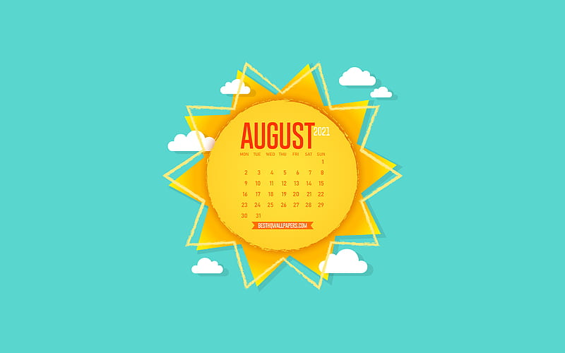 2021 August Calendar, creative sun, paper art, background with the sun,  August, HD wallpaper | Peakpx