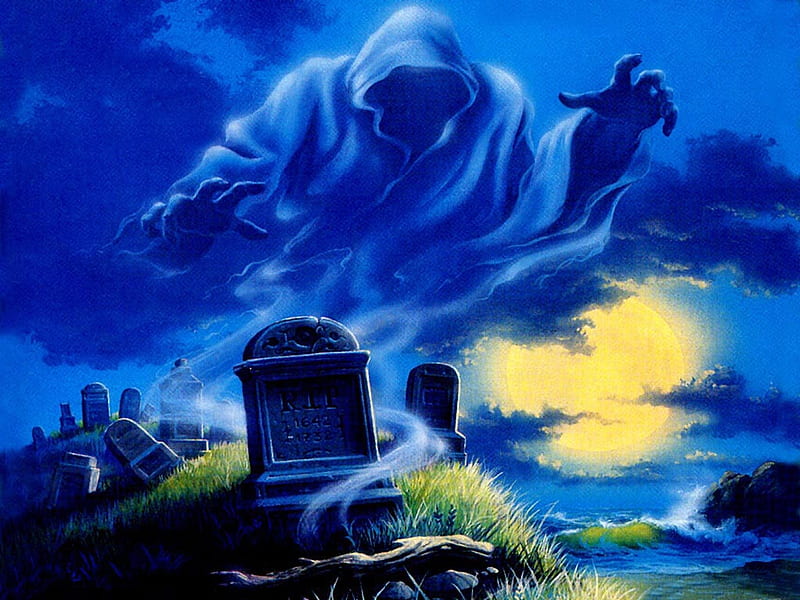 Hallows of Blue, moon, Halloween, spooky, blue, cemetery, HD wallpaper ...