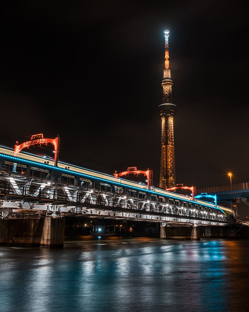tower, bridge, lights, tokyo, japan, HD phone wallpaper