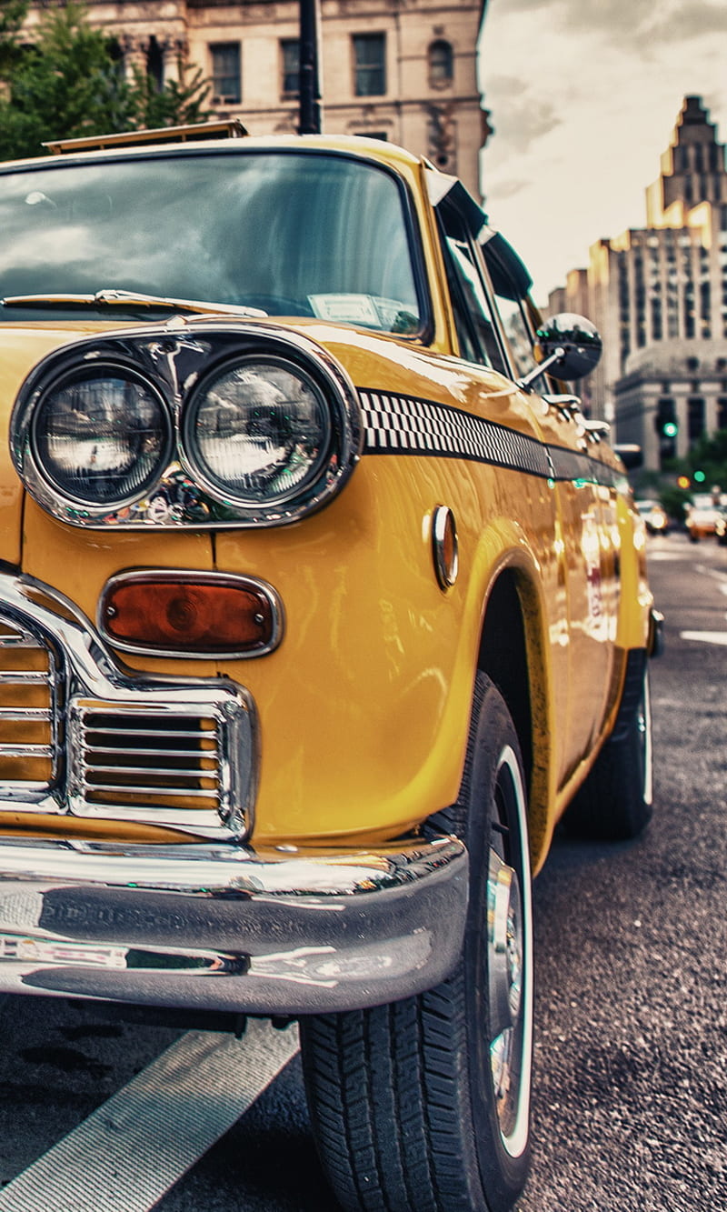 Retro Car, city, street, vehichle, vintage, yellow, HD phone wallpaper