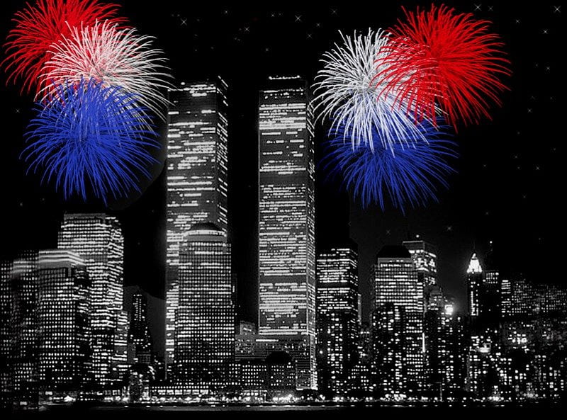 Twin Towers, fireworks, love, 9-11, corazones, july4th, HD wallpaper
