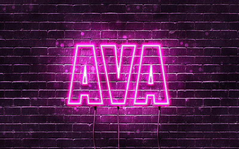 Ava with names, female names, Ava name, purple neon lights, horizontal text, with Ava name, HD wallpaper
