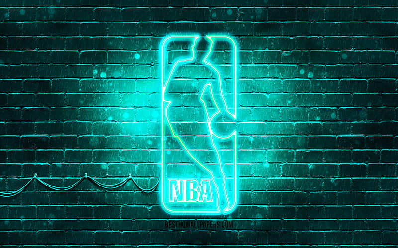 NBA turquoise logo turquoise brickwall, National Basketball Association, NBA logo, american basketball league, NBA neon logo, NBA, HD wallpaper