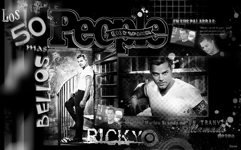 Ricky Martin, black n white, singer, music, HD wallpaper