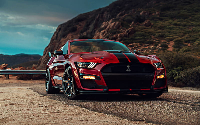 2020, Ford Mustang Shelby GT500, red sports coupe, tuning, new red Mustang, american sports cars, Ford, HD wallpaper