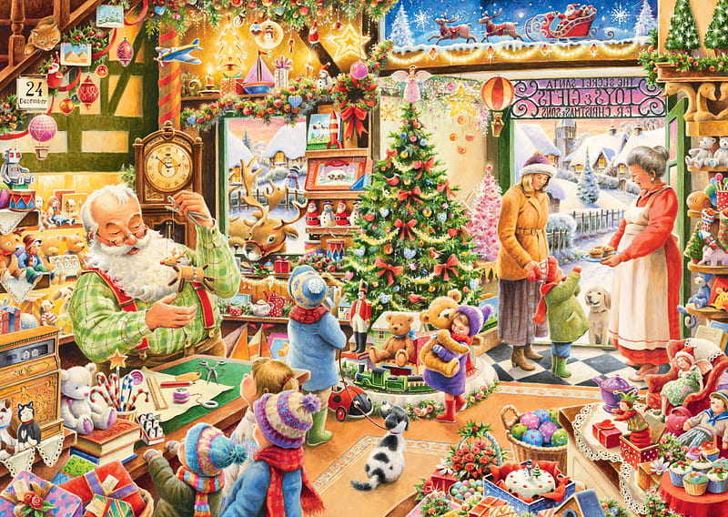 The Secret Santa Toys and Gift Shop, shop, tree, santa, christmas, snow,  presents, HD wallpaper | Peakpx