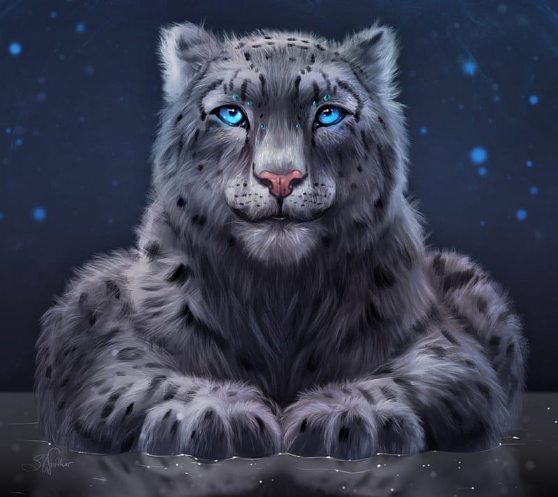prompthunt a snow leopard sits inside a twilight cave its proper majestic   river waterfall Cave  atmosphere hue  water reflections 2020 anime  style digital art