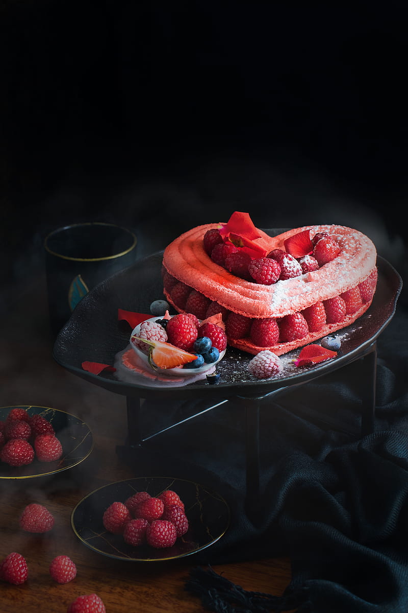 cake, heart, raspberry, dessert, pastry, sweet, HD phone wallpaper