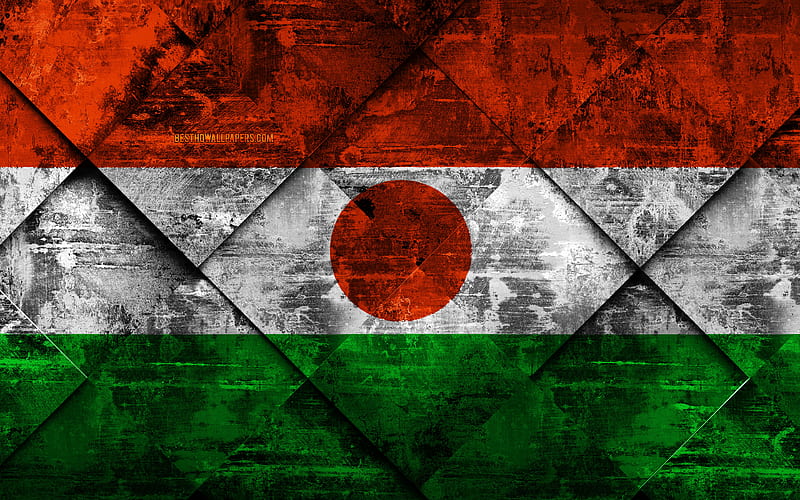 Flag of Niger grunge art, rhombus grunge texture, Niger flag, Africa, national symbols, Niger, creative art, HD wallpaper