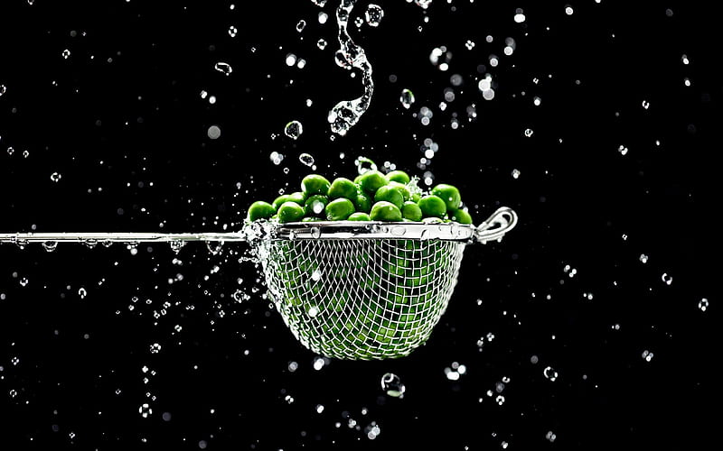 Green peas, Drops, Macro, Peas, Strainer, HD wallpaper