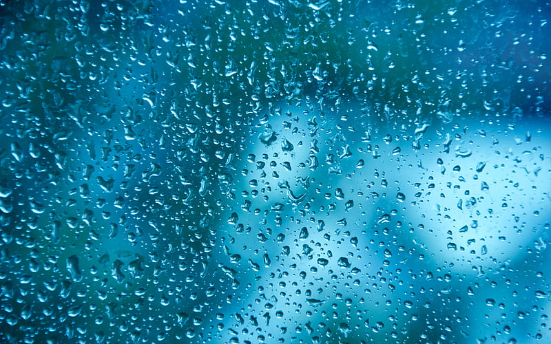 water drops texture bokeh, drops on glass, blue backgrounds, water drops, water backgrounds, drops texture, water, drops on blue background, HD wallpaper