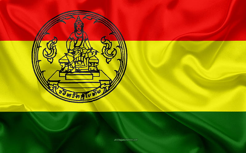 Flag of Sukhothai Province silk flag, province of Thailand, silk texture, Sukhothai flag, Thailand, Sukhothai Province, HD wallpaper