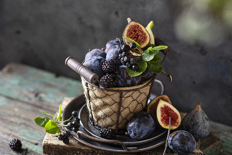 Fruits, Fruit, Blackberry, Fig, Plum, Still Life, HD wallpaper