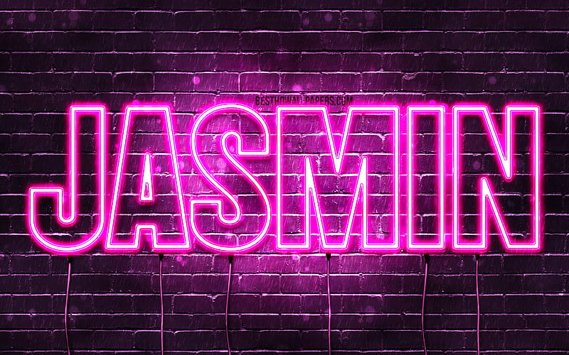 Jasmin with names, female names, Jasmin name, purple neon lights, Happy Birtay Jasmin, popular german female names, with Jasmin name, HD wallpaper