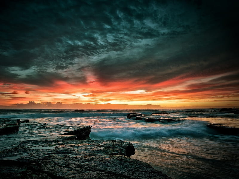 Dark Clouds at the sunset, sunset, cloud, sea, ocean, HD wallpaper