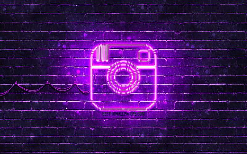 Instagram violet logo violet brickwall, Instagram logo, brands, Instagram neon logo, Instagram, HD wallpaper