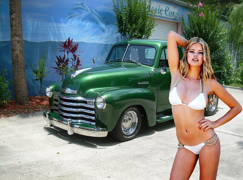 Valerie van der Graaf, Model, Bikini, Blonde, Truck, HD wallpaper