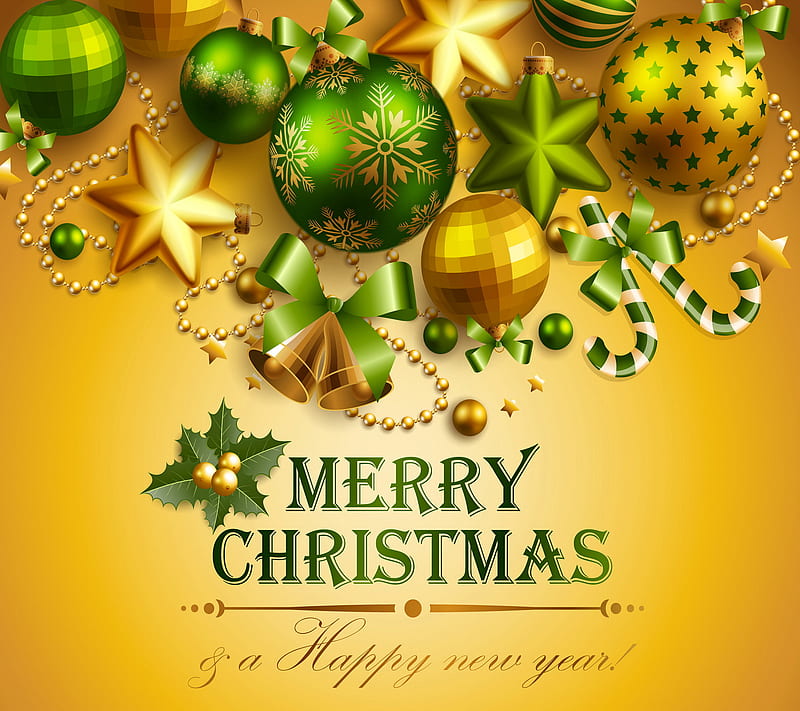 Merry Christmas, balls, decoration, gold, new year, stars, HD wallpaper ...