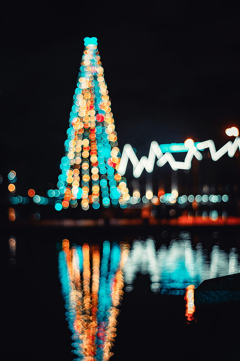 christmas tree, glare, bokeh, lighting, new year, christmas, HD phone wallpaper